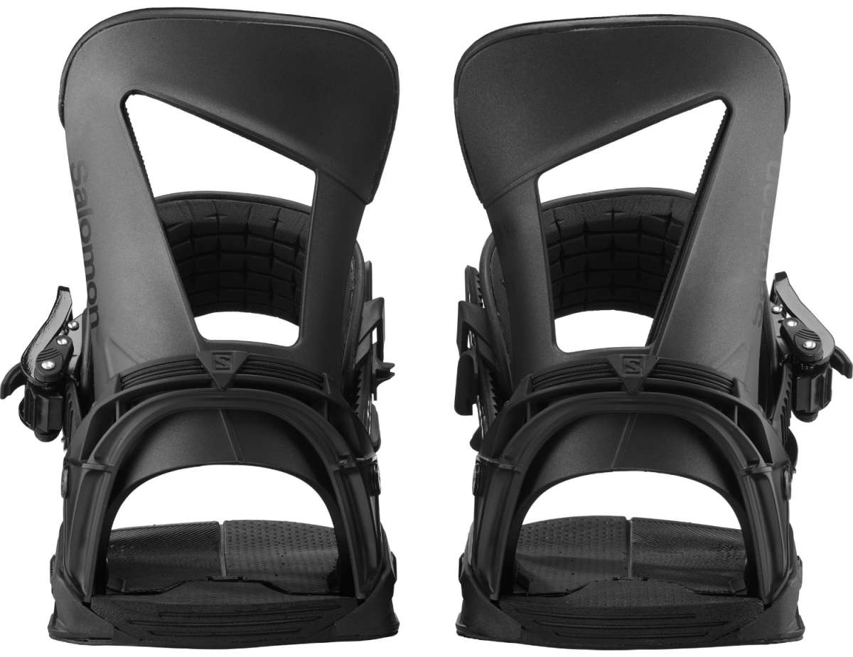 Salomon Hologram Snowboard Binding 2023 - Black bindings with a holographic pattern on the straps and buckles.