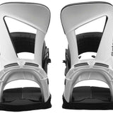 Salomon Hologram Snowboard Binding 2023 - A white snowboard binding with a holographic pattern on the straps and buckles.