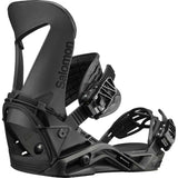 Salomon Hologram Snowboard Binding 2023 - A black snowboard binding with a textured strap and a circular logo on the side.