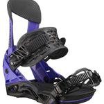 Salomon Hologram Snowboard Binding 2023 - A purple snowboard binding with a black strap and buckle, featuring a textured pattern on the baseplate.