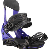 Salomon Hologram Snowboard Binding 2023 - A purple snowboard binding with a black strap and buckle, featuring a textured pattern on the baseplate.