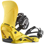 Salomon Hologram Snowboard Bindings 2024 - Yellow bindings with black buckles and straps.