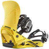 Salomon Hologram Snowboard Bindings 2024 - Yellow bindings with black buckles and straps.
