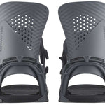 Salomon Hologram Snowboard Bindings 2024 - A pair of black snowboard bindings with a textured, diamond-shaped pattern on the straps and buckles.