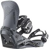 Salomon Hologram Snowboard Bindings 2024 - A pair of black snowboard bindings with a textured pattern on the straps and buckles.