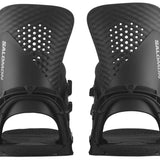 Salomon Hologram Snowboard Bindings 2024 - Black bindings with silver buckles and a holographic pattern on top of the footbed.
