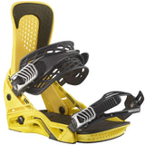 Salomon Hologram Snowboard Bindings 2024 - Yellow bindings with black straps and buckles, featuring a textured pattern on the baseplate.