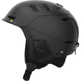 Salomon Husk Pro Helmet 2023 - Matte black helmet with ventilation holes on top and yellow logo on left side.