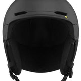 Salomon Husk Pro Helmet 2023 - A matte black helmet with a sleek, aerodynamic design and ventilation holes on top.