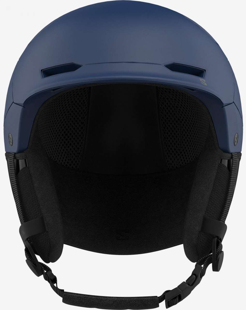 Salomon Husk Pro Helmet 2023 - A matte black helmet with a sleek, aerodynamic design and ventilation holes on top.
