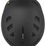 Salomon Husk Pro Helmet 2023 - Black helmet with yellow logo on top left side and white Salomon logo on back.