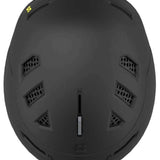 Salomon Husk Pro Helmet 2023 - Black helmet with yellow logo on top left side and white Salomon logo on back.