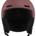 Salomon Husk Pro MIPS Helmet 2023 - A matte burgundy helmet with a black chin strap and ventilation holes on top.