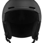Salomon Husk Pro MIPS Helmet 2023 - A matte black helmet with a sleek, aerodynamic design and ventilation holes on top.