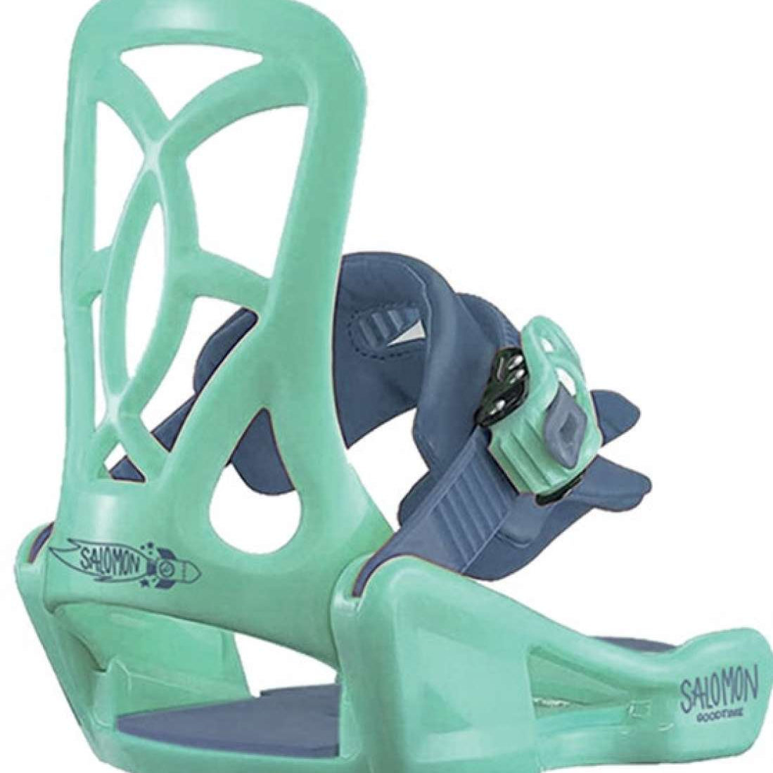 Salomon Junior's Team Snowboard Package 2024 - A pair of snowboard bindings with a sleek, modern design and a predominantly black color scheme.