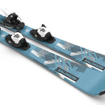 Salomon Junior's QST System Ski With L6 Ski Bindings 2024 - A pair of blue skis with white bindings and black tips, featuring a geometric pattern on the top surface.