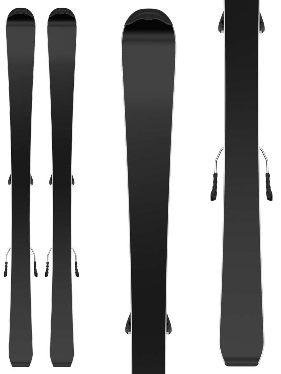 Salomon Junior's QST System Ski With L6 Ski Bindings 2024 - A pair of black skis with silver bindings and a white background.