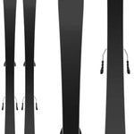 Salomon Junior's QST System Ski With L6 Ski Bindings 2024 - A pair of black skis with silver bindings and a white background.
