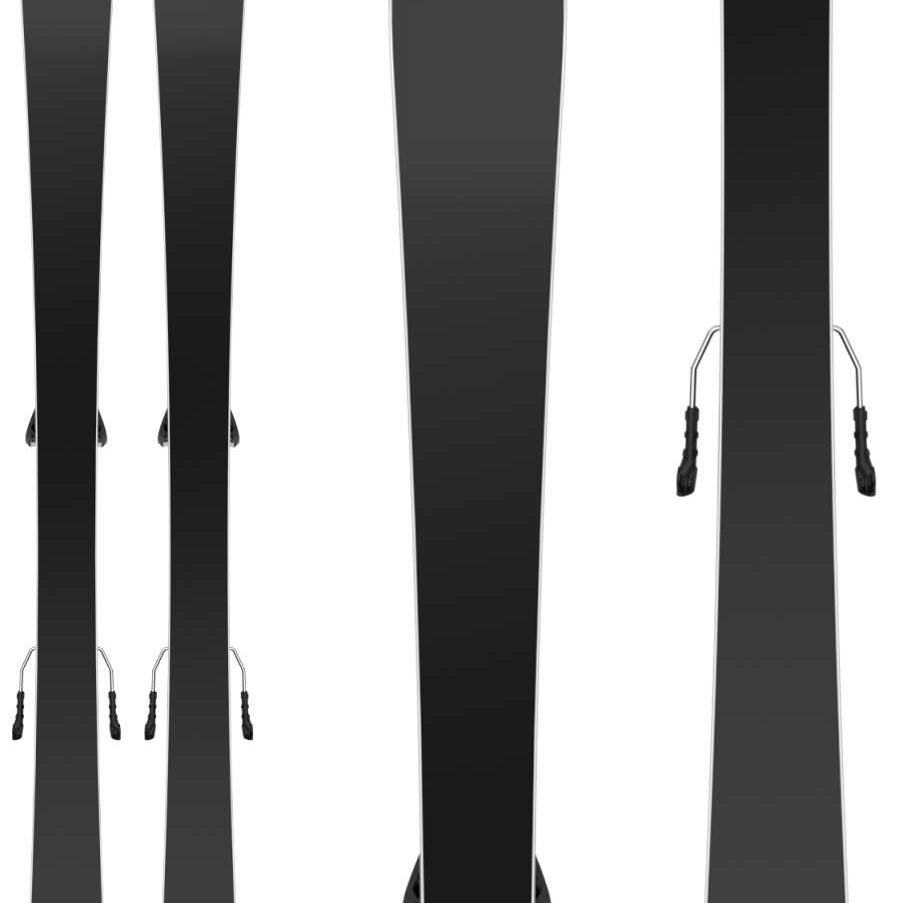 Salomon Junior's QST System Ski With L6 Ski Bindings 2024 - A pair of black skis with silver bindings and a white background.