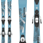 Salomon Junior's QST System Ski With L6 Ski Bindings 2024 - A blue ski with a geometric pattern and black bindings.