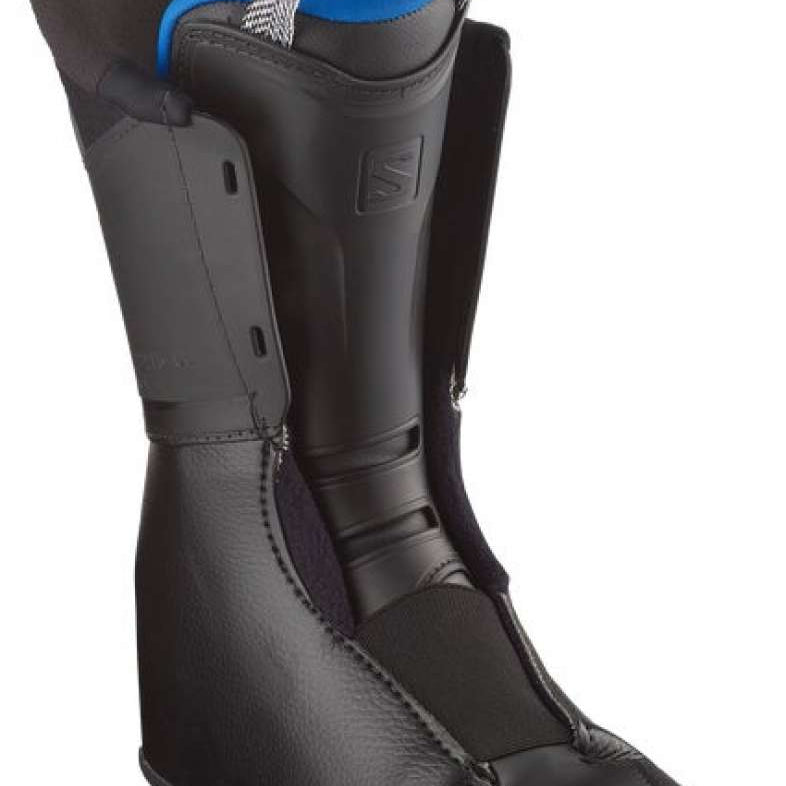 Salomon Junior's S/Max 65 Ski Boots 2024 - Black ski boot with blue accents and a white strap on top.