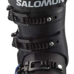 Salomon Junior's S/Max 65 Ski Boots 2024 - Black boots with blue accents and white lettering on the strap.