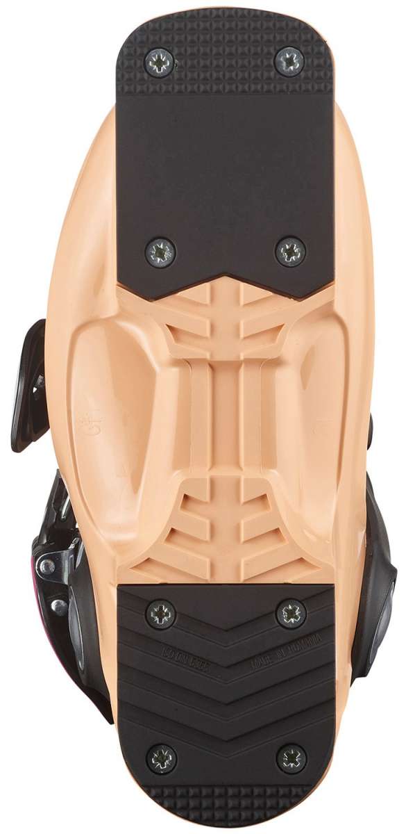 Salomon Junior's T2 RT Ski Boots - Black ski boots with silver buckles and straps, featuring a textured pattern on the sides.