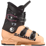 Salomon Junior's T3 RT Ski Boots 2024 - Black ski boots with silver buckles and straps, featuring a textured pattern on the side.