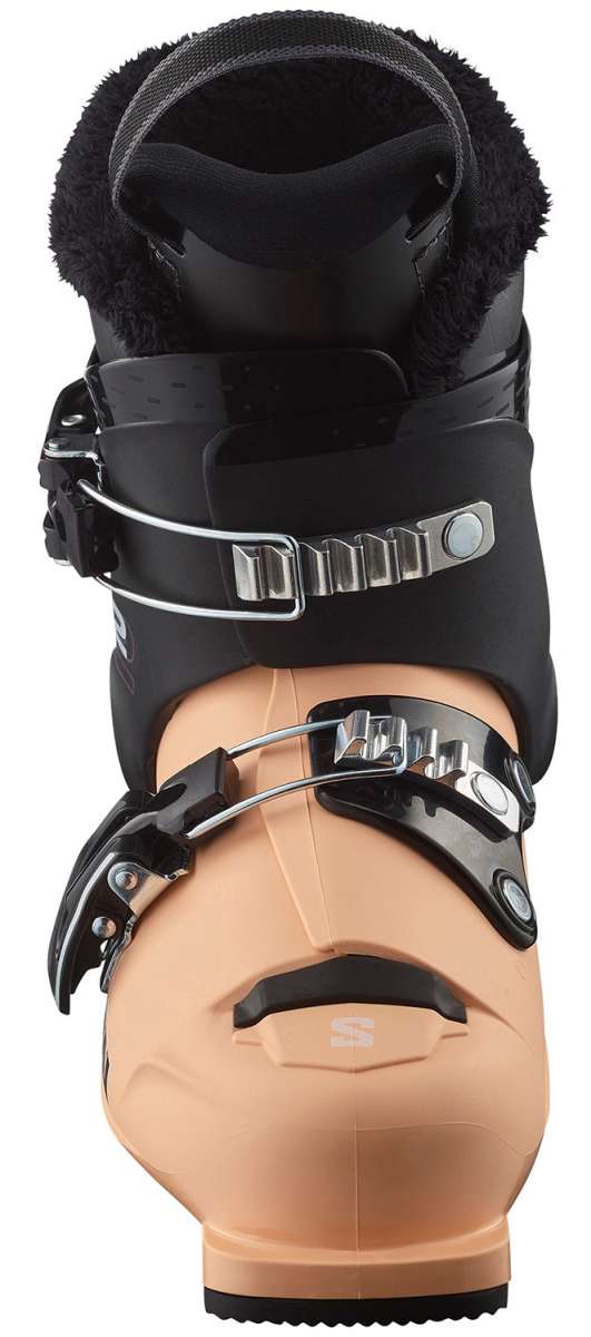 Salomon Junior's T3 RT Ski Boots 2024 - Black ski boots with silver buckles and straps.