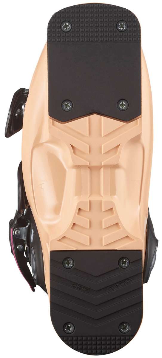 Salomon Junior's T3 RT Ski Boots 2024 - A pair of tan ski boots with a black strap and buckle on the side.