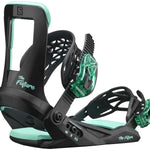 Salomon Junior's The Future Snowboard Binding 2023 - Black snowboard bindings with mint green accents and straps.