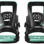Salomon Junior's The Future Snowboard Binding 2023 - A black snowboard binding with a mint green logo and accents on the straps.