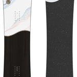 Salomon Women's Bellevue Snowboard 2024 - A white snowboard with a black and pink marbled design on top, featuring a small circular logo in gold at the center.