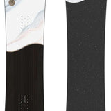 Salomon Women's Bellevue Snowboard 2024 - A white snowboard with a black and pink marbled design on top, featuring a small circular logo in gold at the center.