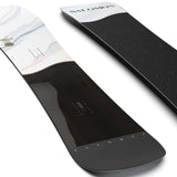 Salomon Women's Bellevue Snowboard 2024 - A white snowboard with a black stripe and a small yellow logo on top.