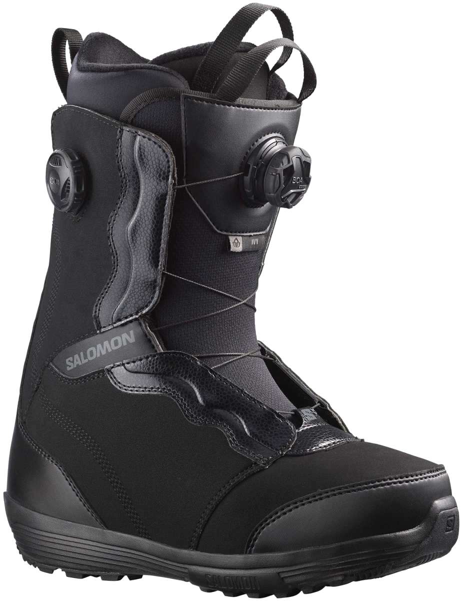 Salomon Women's Ivy BOA SJ Snowboard Boot 2023 - Black snowboard boots with a sleek, modern design and subtle branding on the side.