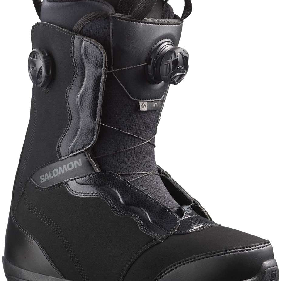 Salomon Women's Ivy BOA SJ Snowboard Boot 2023 - Black snowboard boots with a sleek, modern design and subtle branding on the side.