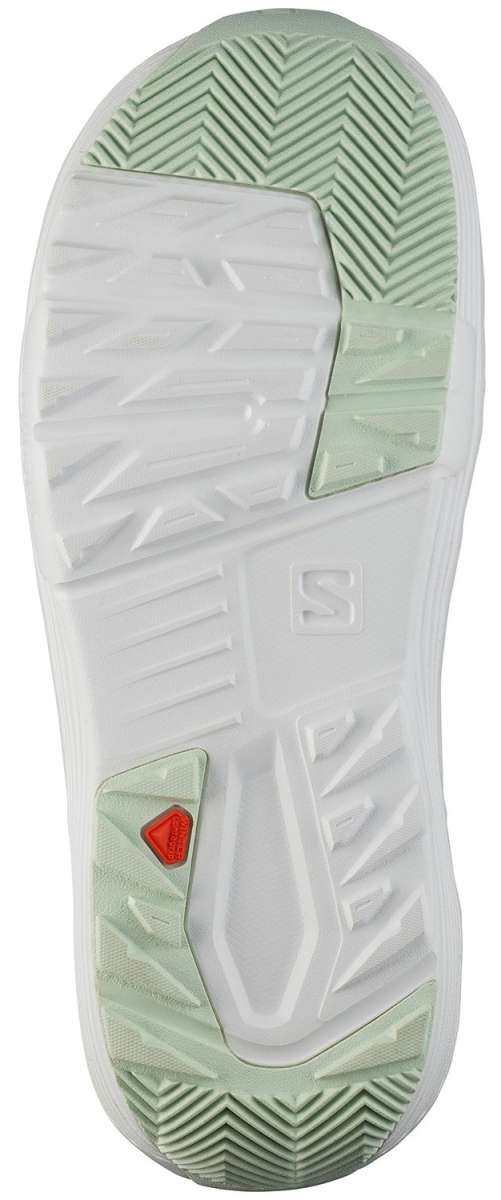 Salomon Women's Ivy BOA SJ Snowboard Boot - A white snowboard boot with a red logo on the side and a textured, ridged sole.