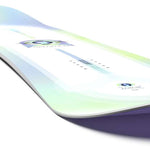 Salomon Women's - Lotus Snowboard 2024 is shown from a side angle, with a light blue-green color and a subtle gradient effect on its top surface.