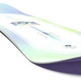 Salomon Women's - Lotus Snowboard 2024 is shown from a side angle, with a light blue-green color and a subtle gradient effect on its top surface.