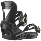 Salomon Women's Mirage Snowboard Binding 2023 - A black snowboard binding with gold accents and a geometric pattern on the straps.