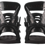 Salomon Women's Mirage Snowboard Binding 2023 - A black snowboard binding with a geometric pattern on the straps and gold hardware.