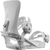 Salomon Women's Nesta Snowboard Bindings 2024 - A pair of light gray snowboard bindings with a textured footbed and silver buckles.