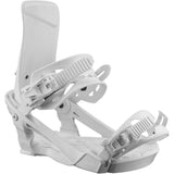 Salomon Women's Nesta Snowboard Bindings 2024 - A pair of white snowboard bindings with a textured strap and a small logo on the top left corner.