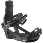 Salomon Women's Nesta Snowboard Bindings 2024 - Black bindings with white lettering on straps and a silver buckle.