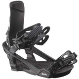 Salomon Women's Nesta Snowboard Bindings 2024 - Black bindings with white lettering on straps and a silver buckle.