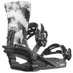 Salomon Women's Nesta Snowboard Bindings 2024 - A black and white image of a snowboard binding with a tie-dye pattern on the strap.