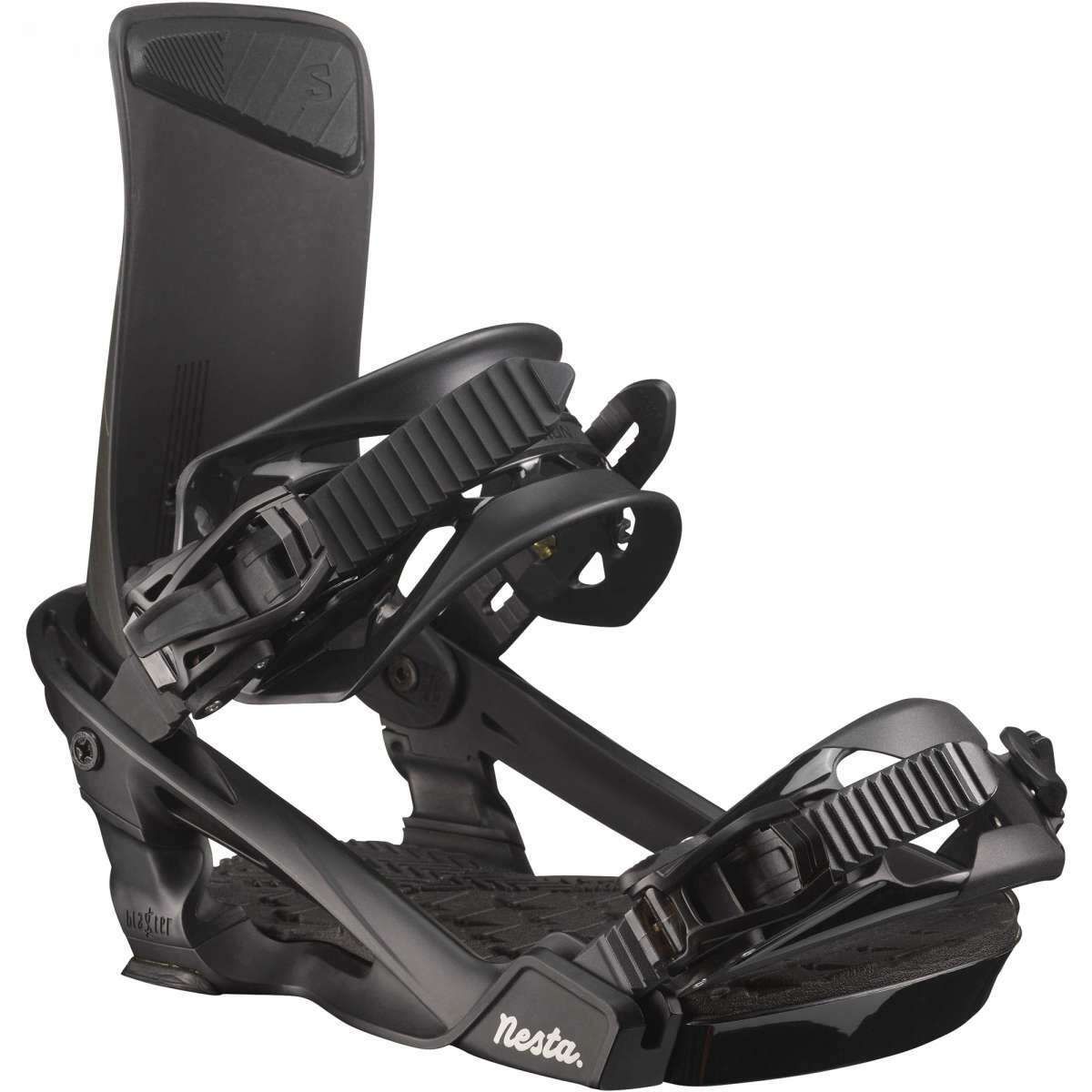 Salomon Women's Nesta Snowboard Binding 2023 - A black snowboard binding with a textured strap and a small logo on the front.
