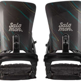 Salomon Women's Nesta Snowboard Binding 2023 - A black snowboard binding with a white logo and teal accents on the straps.