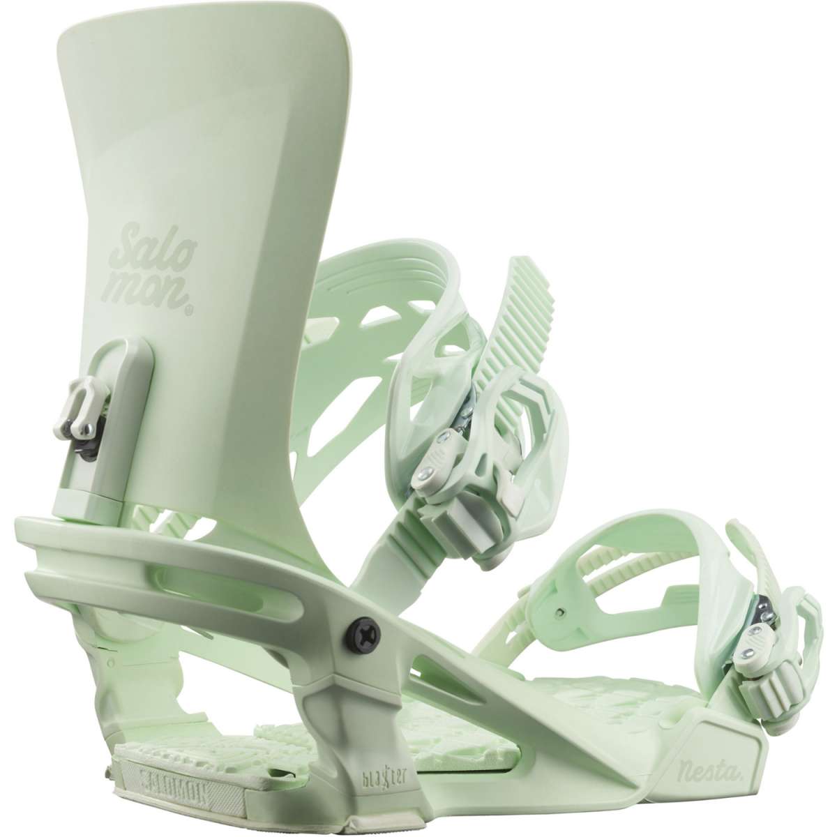Salomon Women's Nesta Snowboard Binding 2023 - A light green snowboard binding with a textured footbed and silver buckles.